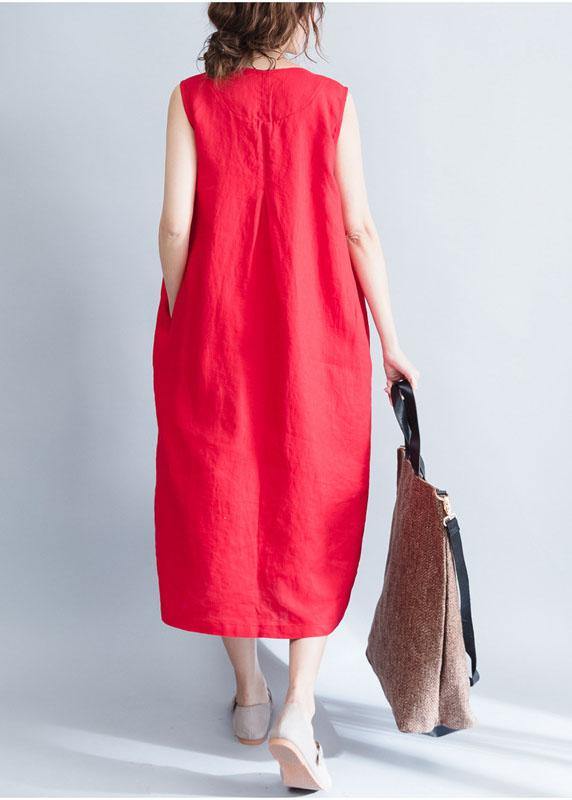 Unique Red Sleeveless Linen Quilting Dresses Patchwork Love Summer Dresses
