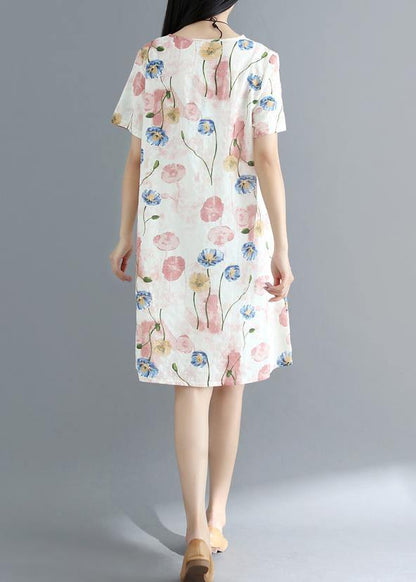 Unique Short Sleeve Cotton Summerquilting Clothes Wardrobes White Prints Dresses