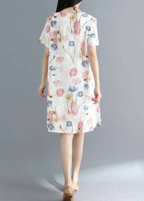Unique Short Sleeve Cotton Summerquilting Clothes Wardrobes White Prints Dresses