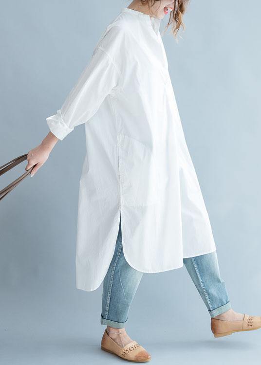 Unique Side Open Cotton Tunic Pattern White Dresses Fall