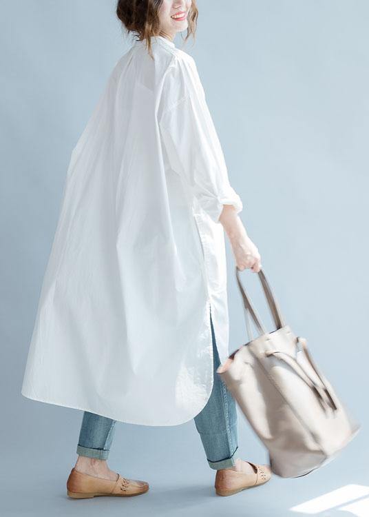 Unique Side Open Cotton Tunic Pattern White Dresses Fall