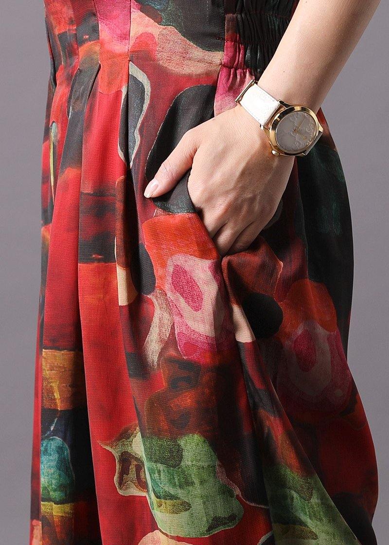 Unique Silk Clothes Omychic Print Spliced Irregular Blouse and Wide Leg Pants
