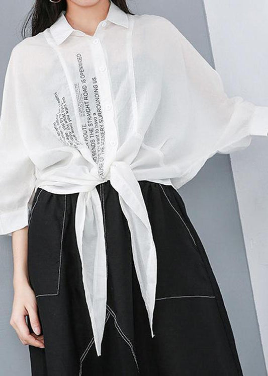Unique Silk Linen Blended Clothes for Summer Irregular Printed Button-down Shirt