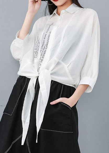Unique Silk Linen Blended Clothes for Summer Irregular Printed Button-down Shirt