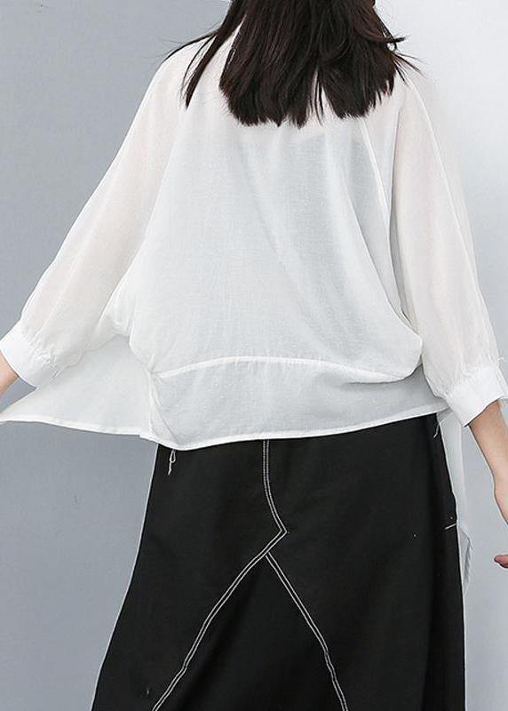 Unique Silk Linen Blended Clothes for Summer Irregular Printed Button-down Shirt