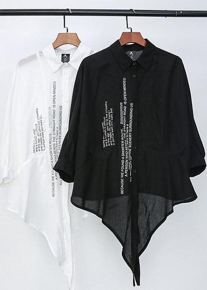 Unique Silk Linen Blended Clothes for Summer Irregular Printed Button-down Shirt