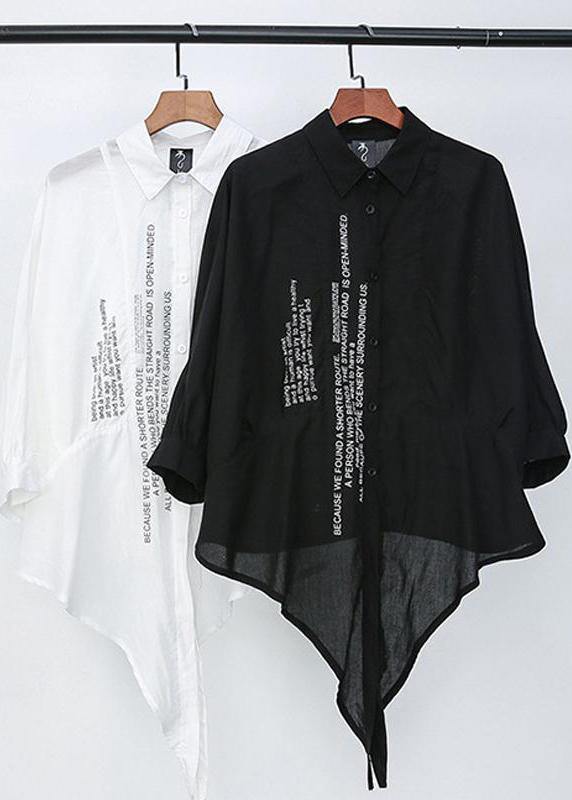 Unique Silk Linen Blended Clothes for Summer Irregular Printed Button-down Shirt