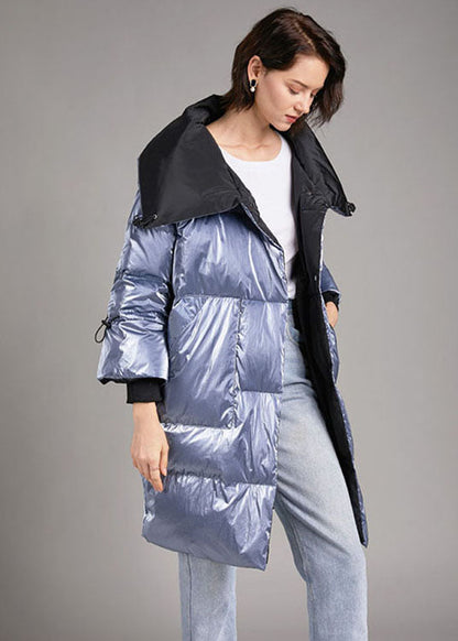 Unique Silver Grey Stand Collar Pockets Slim Fit Winter Duck Down Coat