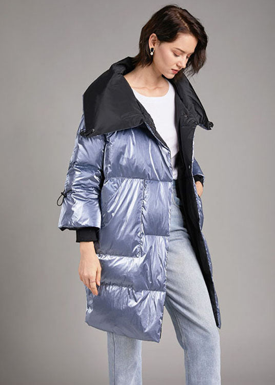 Unique Silver Grey Stand Collar Pockets Slim Fit Winter Duck Down Coat