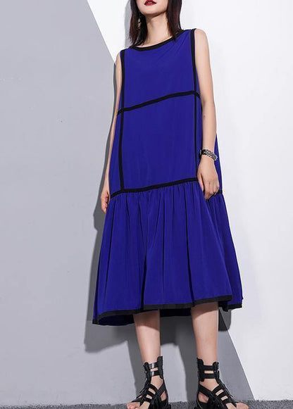 Unique Sleeveless Patchwork Chiffon Clothes for Fine Life Blue Dress Summer