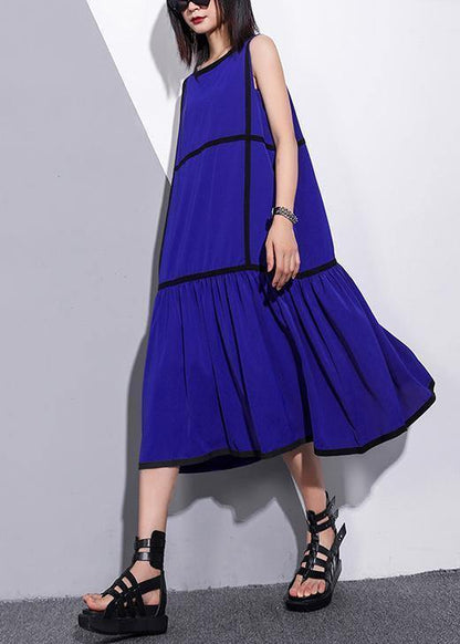 Unique Sleeveless Patchwork Chiffon Clothes for Fine Life Blue Dress Summer