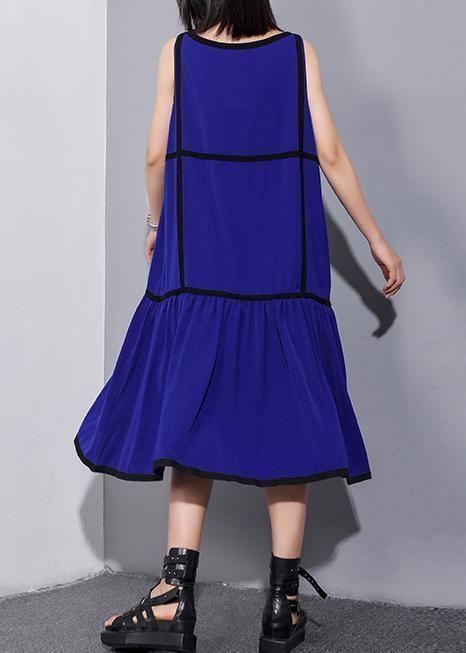 Unique Sleeveless Patchwork Chiffon Clothes for Fine Life Blue Dress Summer