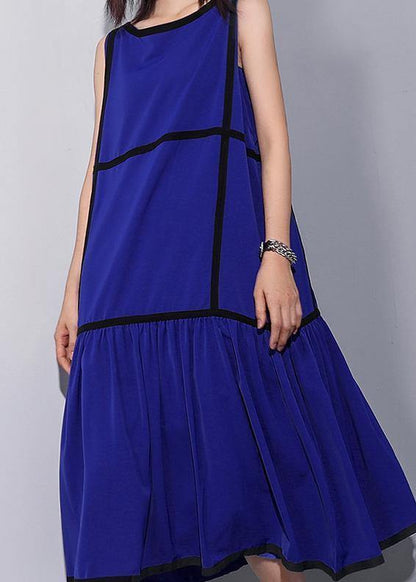 Unique Sleeveless Patchwork Chiffon Clothes for Fine Life Blue Dress Summer