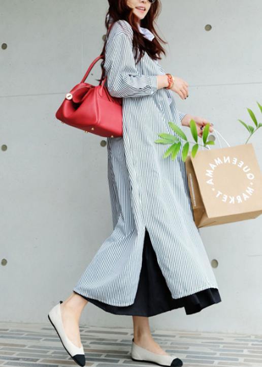Unique Striped Cotton Tunics Ruffled Asymmetric Maxi Dress
