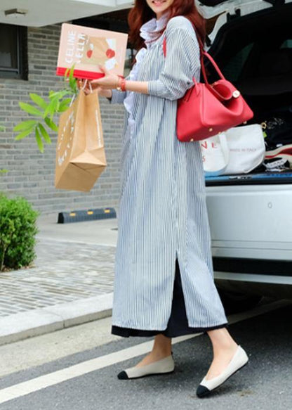 Unique Striped Cotton Tunics Ruffled Asymmetric Maxi Dress