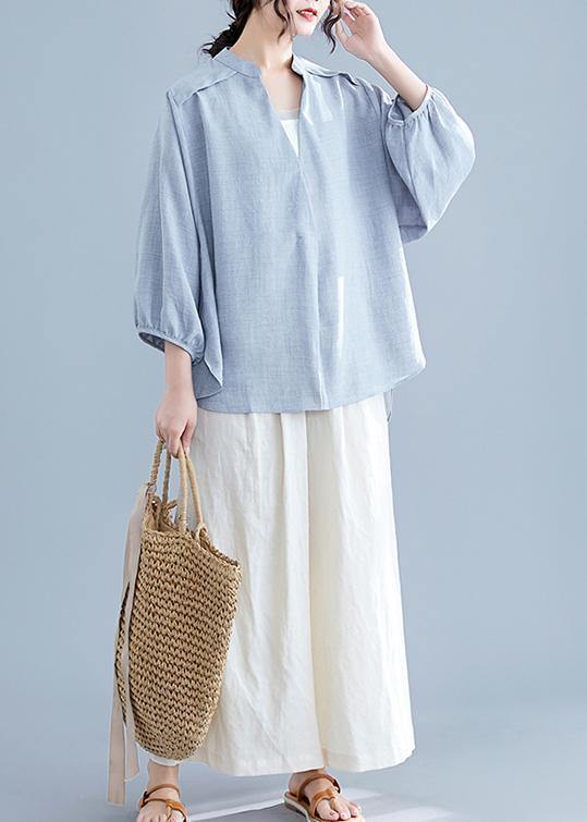 Unique v neck batwing sleeve cotton linen tops women gray Plus Size blouses summer