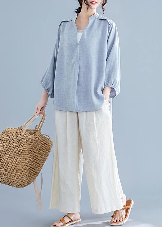 Unique v neck batwing sleeve cotton linen tops women gray Plus Size blouses summer