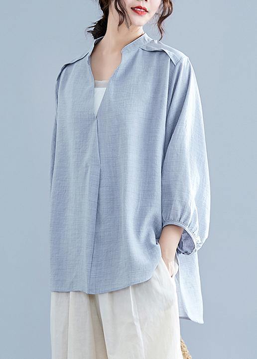 Unique v neck batwing sleeve cotton linen tops women gray Plus Size blouses summer