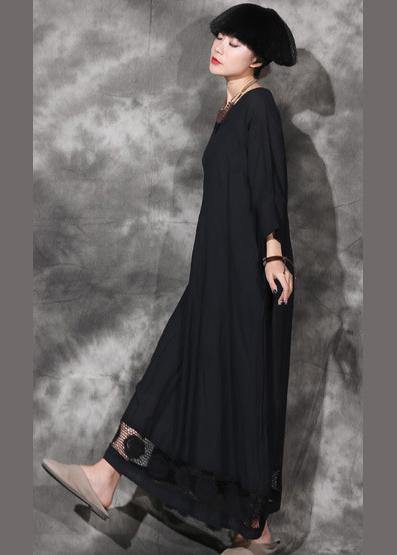Unique V Neck Cotton Dress Wardrobes Black Patchwork Lace Hem Dress Summer