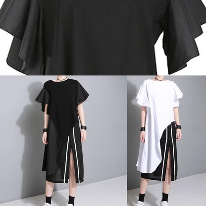 Unique White Cotton Clothes Petal Sleeve Baggy Side Open Summer Dress