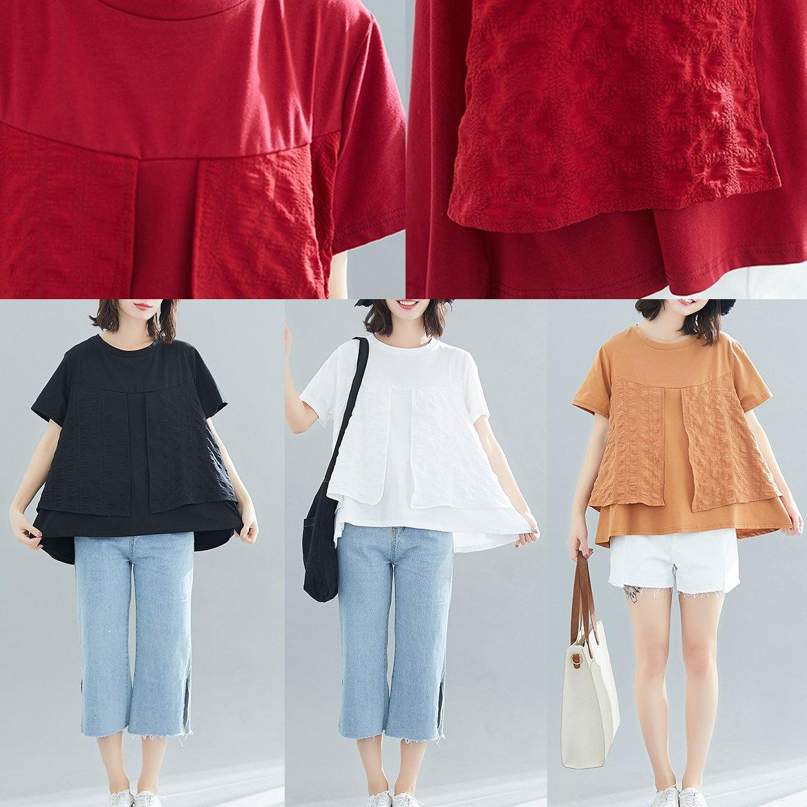 Unique White Cotton Tutorials O Neck Patchwork Knee Summer Blouse