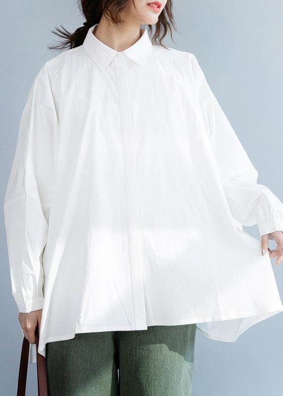 Unique White Cotton Shirts Loose Hem Box Fall Shirts