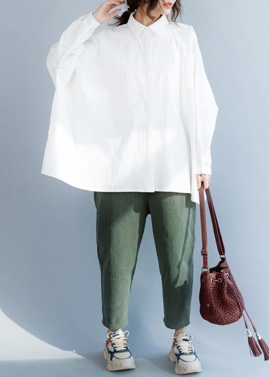 Unique White Cotton Shirts Loose Hem Box Fall Shirts