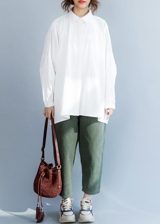 Unique White Cotton Shirts Loose Hem Box Fall Shirts
