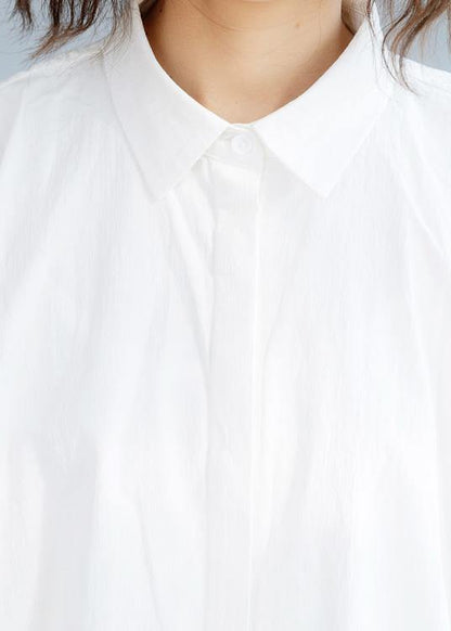 Unique white cotton shirts women loose hem box fall shirts