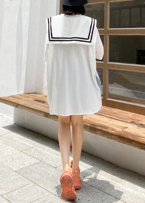 Unique White Cotton Tunics for O Neck Patchwork Loose Top
