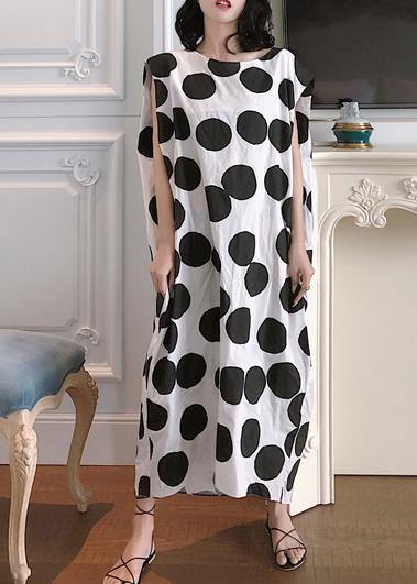 Unique White Dotted Cotton Clothes Sleeveless a Line Summer Dresses