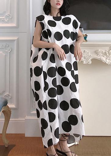 Unique White Dotted Cotton Clothes Sleeveless a Line Summer Dresses