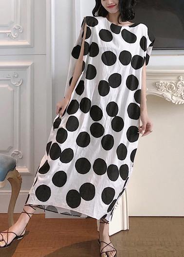 Unique White Dotted Cotton Clothes Sleeveless a Line Summer Dresses