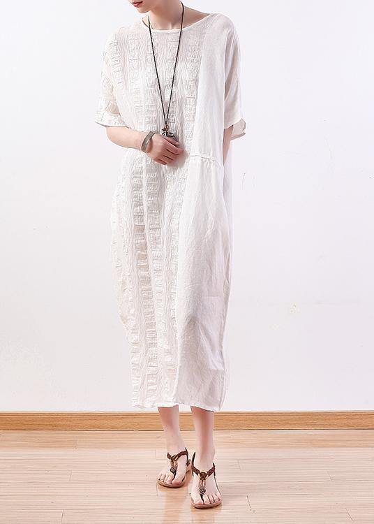 Unique White Linen Clothes O Neck Half Sleeve Summer Dresses