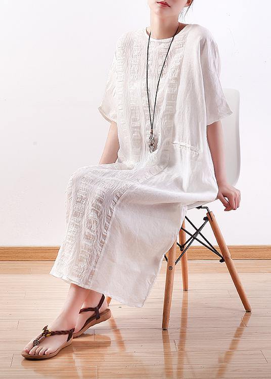 Unique White Linen Clothes O Neck Half Sleeve Summer Dresses