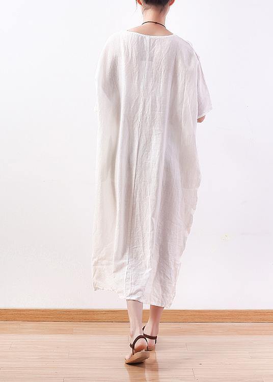 Unique White Linen Clothes O Neck Half Sleeve Summer Dresses