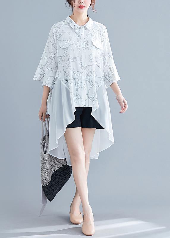 Unique White Print Chiffon Outfit Omychic Work O Neck Patchwork Asymmetric a Line Summer Dresses