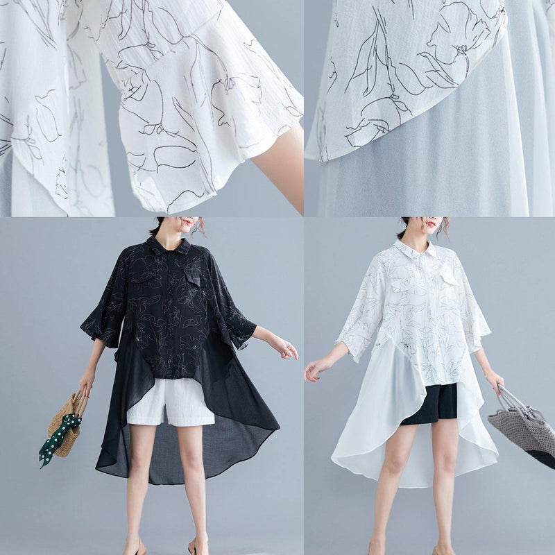 Unique White Print Chiffon Outfit Omychic Work O Neck Patchwork Asymmetric a Line Summer Dresses