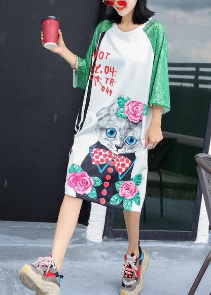 Unique White Short Sleeve Cotton Long Shirts Prints Maxi Dress