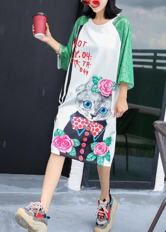 Unique White Short Sleeve Cotton Long Shirts Prints Maxi Dress