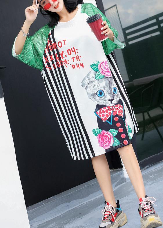 Unique White Short Sleeve Cotton Long Shirts Prints Maxi Dress