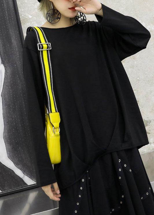 Unique Cinched Cotton Top Silhouette Neckline Black Blouses Fall