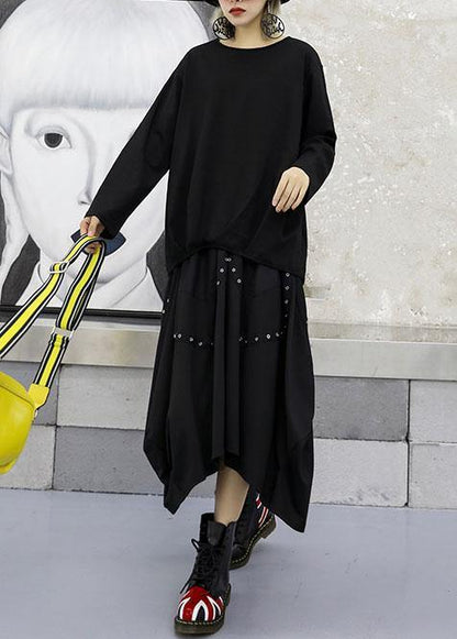 Unique Cinched cotton top silhouette Neckline black blouses fall