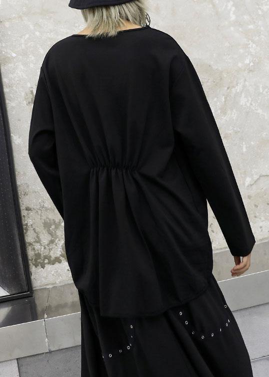 Unique Cinched Cotton Top Silhouette Neckline Black Blouses Fall