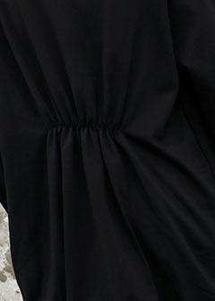Unique Cinched Cotton Top Silhouette Neckline Black Blouses Fall