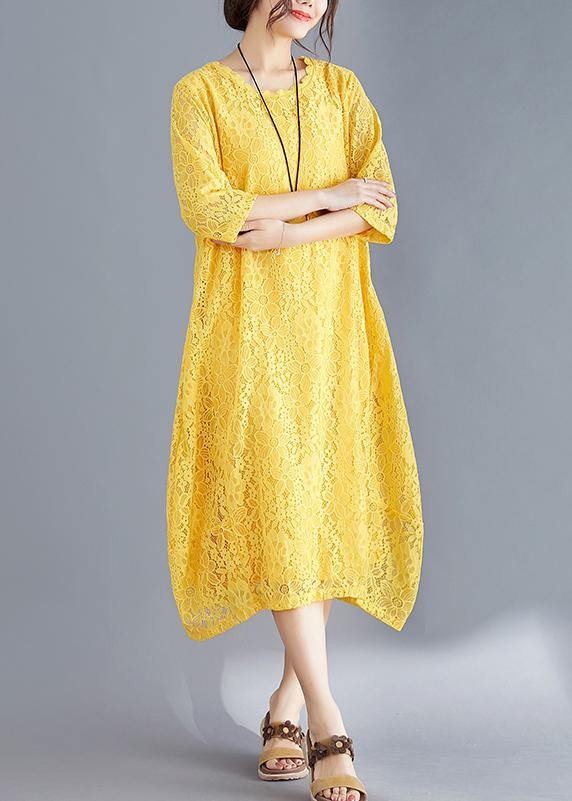 Unique Yellow Cotton Outfit Indian Sleeve Half Sleeve O Neck Maxi Summer Dresses