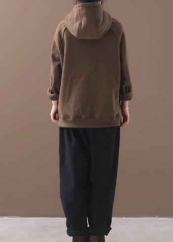 Unique zippered cotton hooded tops women blouses Wardrobes brown blouses