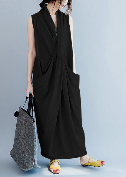 V Neck Sleeveless Loose Long Dress Split Hem Long Tank