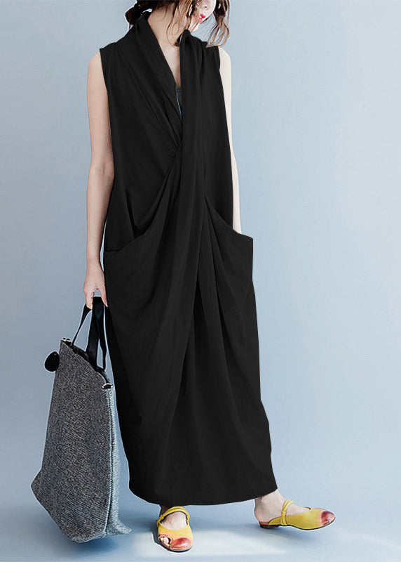 V Neck Sleeveless Loose Long Dress Split Hem Long Tank