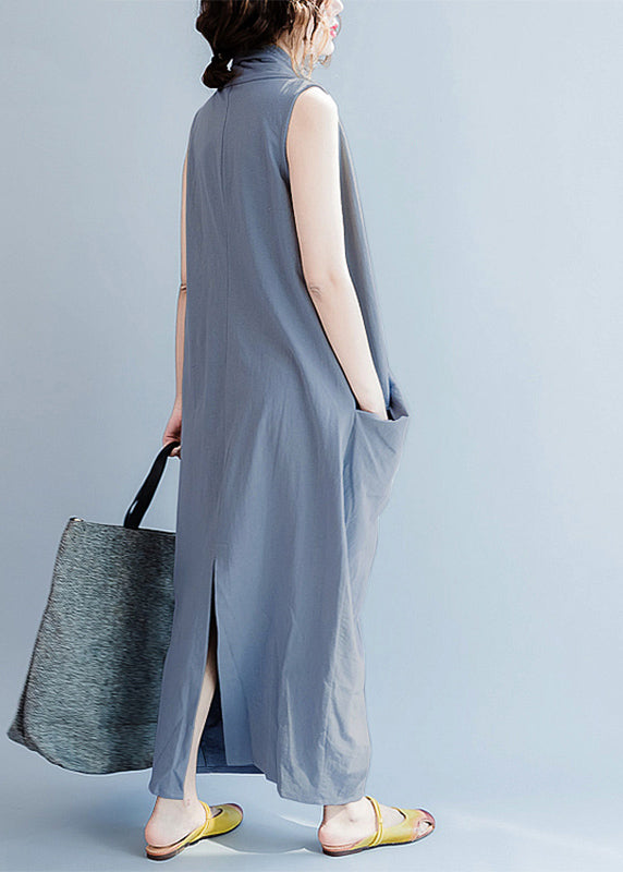 V Neck Sleeveless Loose Long Dress Split Hem Long Tank